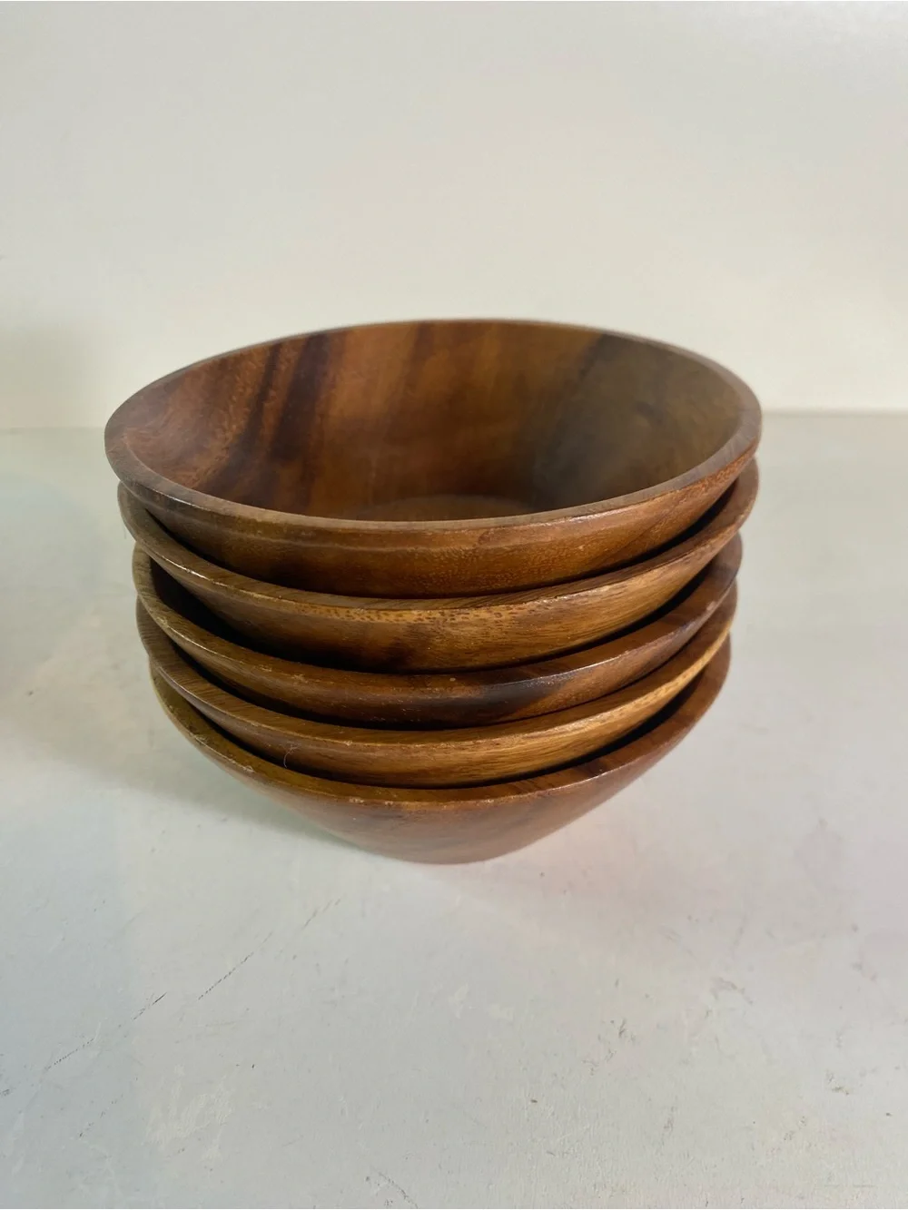 Wooden Salad Bowl 4 Salad Bowls Fork & Spoon 5th Bowl Included With Chip
